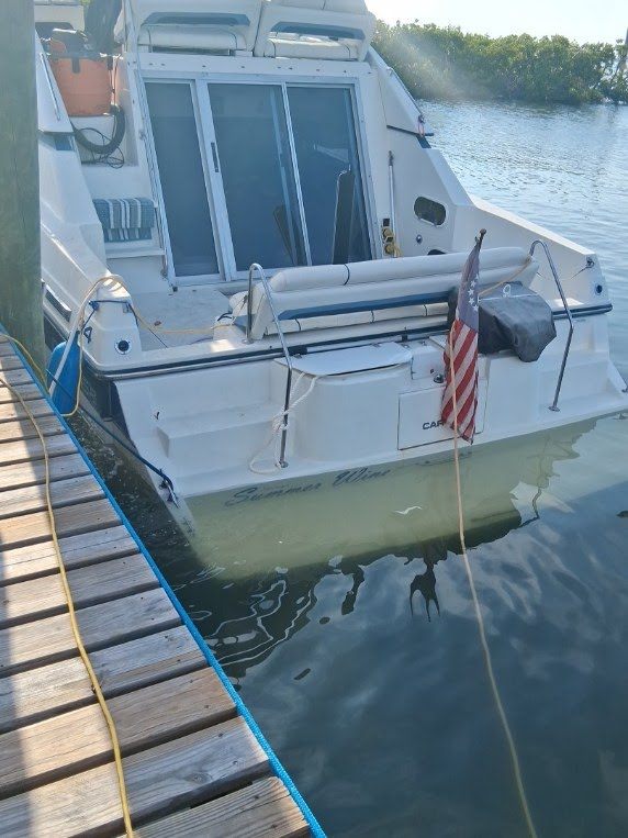 Close view of a flooded boat cabin after a sinking incident