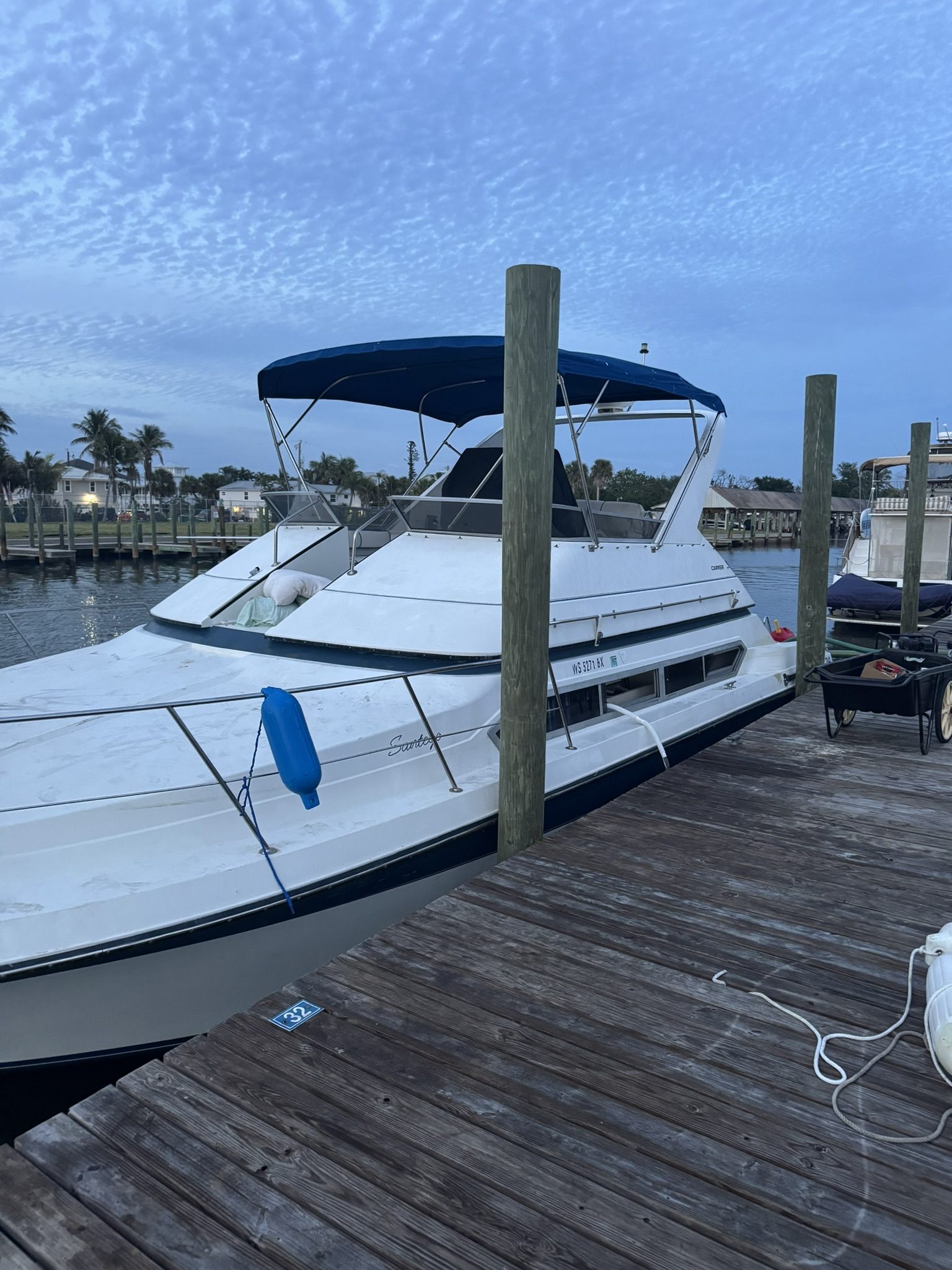 Pump hose and dock rigging used during boat recovery